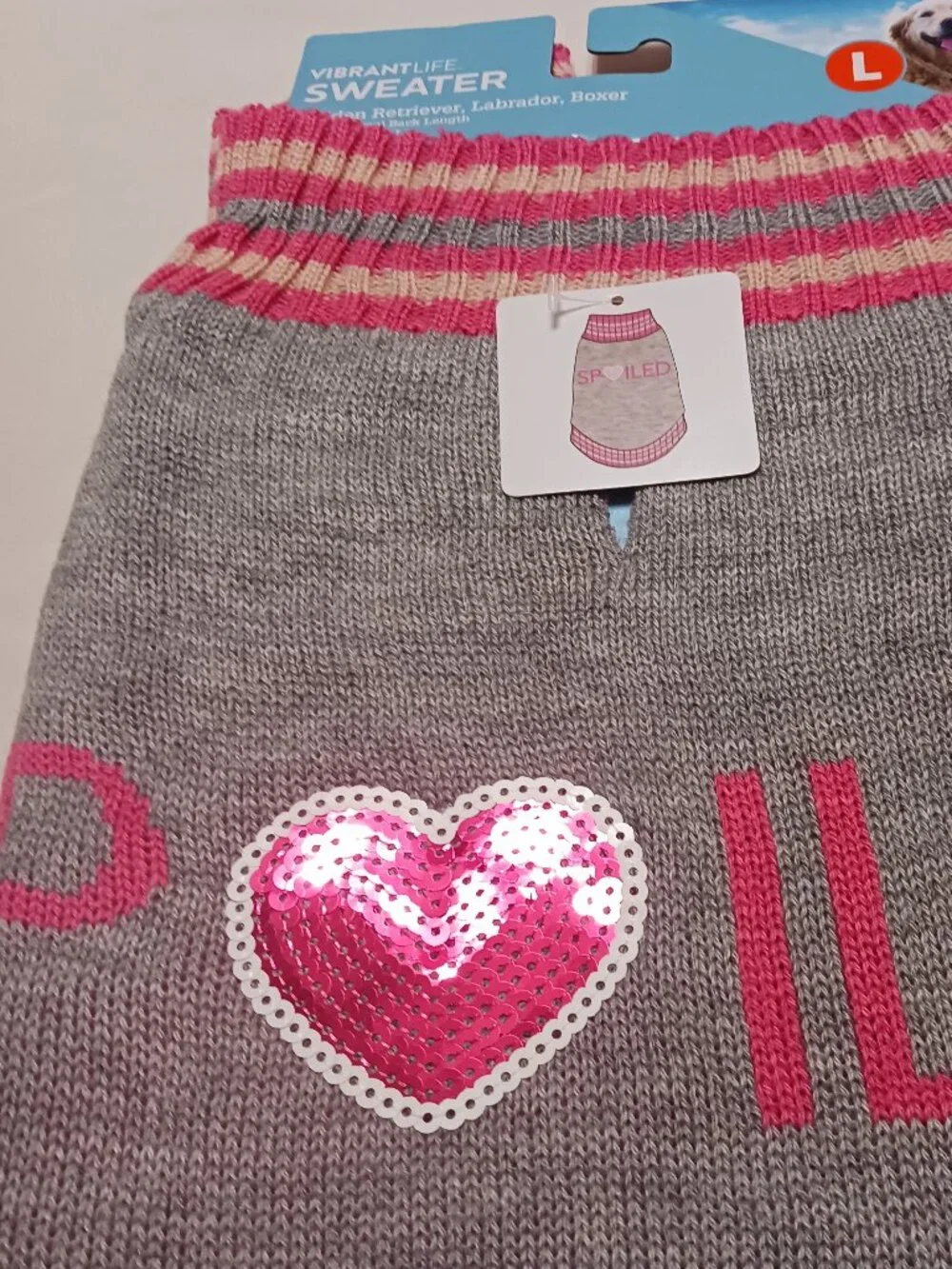 **L** Vibrant Life Dog Sweater Gray/PINK Size M 100% Acrylic